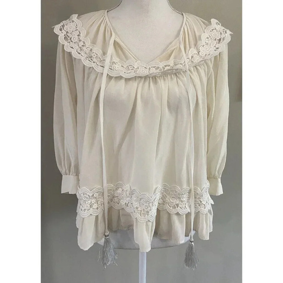 Kate Spade New York Blouse Top Silk Cream Lace Tassel Small S - Picture 1 of 5